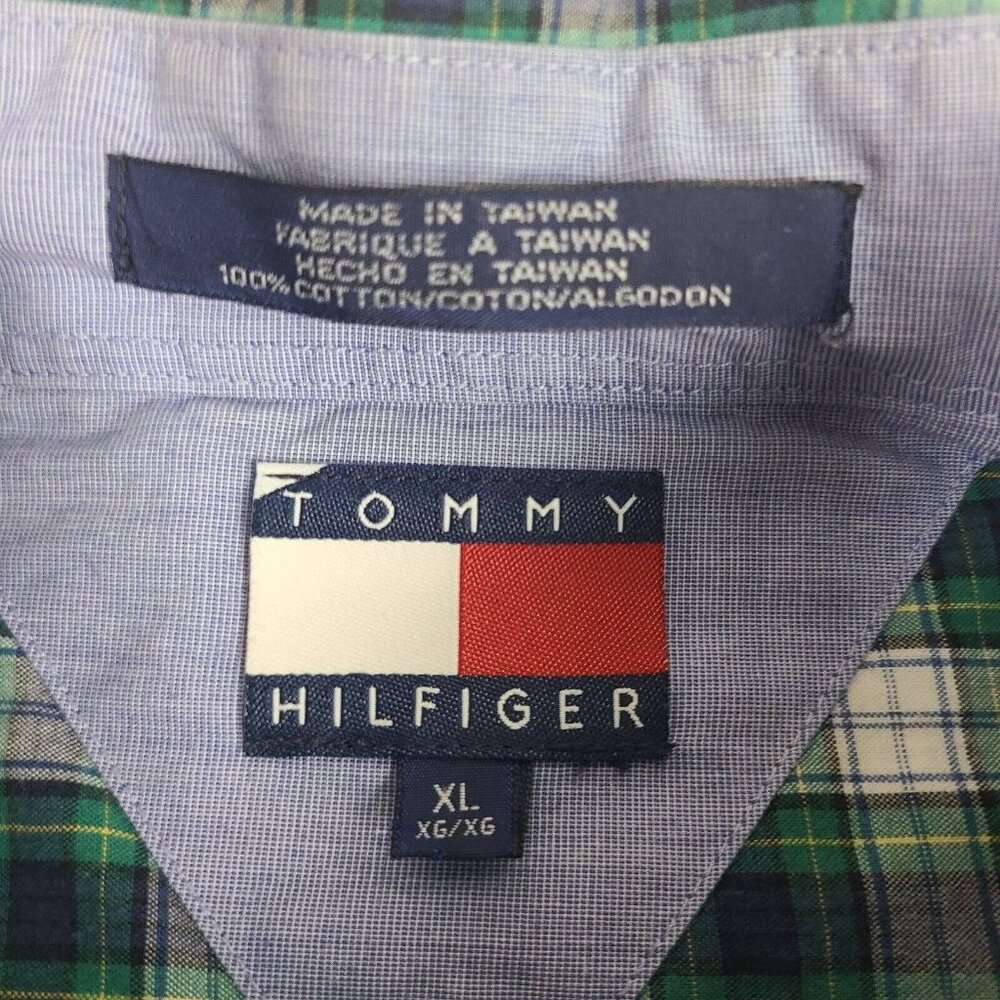 Tommy Hilfiger Button Up Shirt Adult X-Large Green White Long Sleeve Mens - Picture 3 of 6